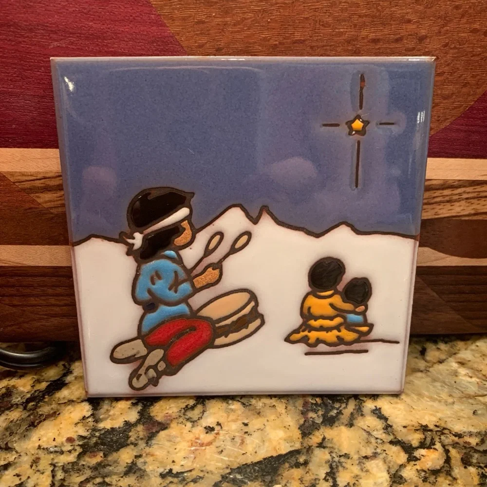 Vintage Leone Kuhne Earthtones Handpainted Little Drummer Boy Holiday Tile - Picture 5 of 5